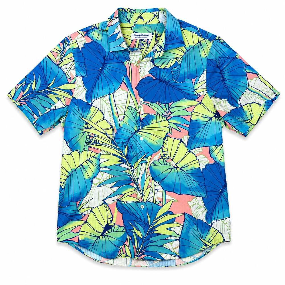 Tommy Bahama The Bahama Coast Tropical Leaf Print Short Sleeve Shirt Size M